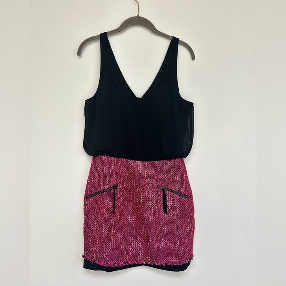 DV by Dolce Vita Black and Pink Tweed Tank Vneck Sleeveless Dress size M - Picture 1 of 6